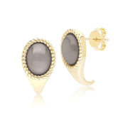 Classic Oval Black Moonstone Drop Stud Earrings in 9ct Yellow Gold
