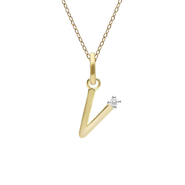 Initial Diamond Letter Necklace In 9ct Yellow Gold