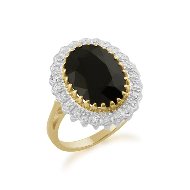 Classic Oval Sapphire & Diamond Cluster Ring in 9ct Yellow Gold 