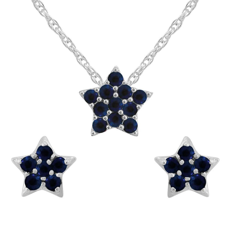 Classic Sapphire Cluster Star Stud Earrings & Pendant Set Image 1