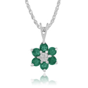 Floral Emerald & Diamond Flower Cluster Stud Earrings & Pendant Set Image 4