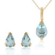 Classic Aquamarine Stud Earrings & Pendant Set Image 1