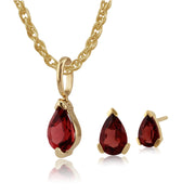 Classic Pear Garnet Stud Earrings & Pendant Set Image 1