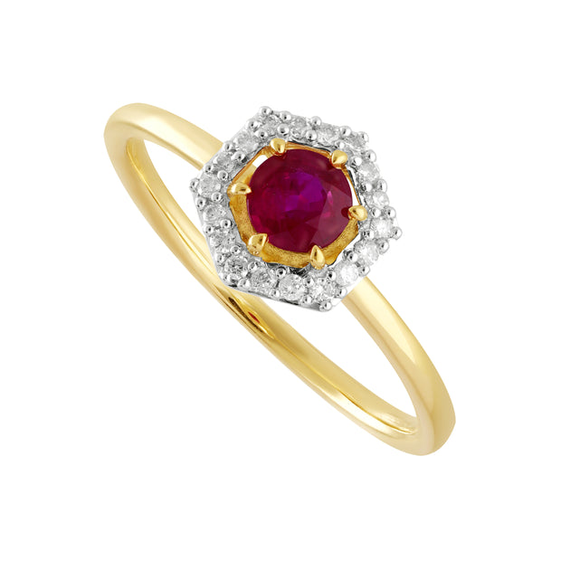 9ct Yellow Gold 0.48ct Ruby & Diamond Halo Engagement Ring