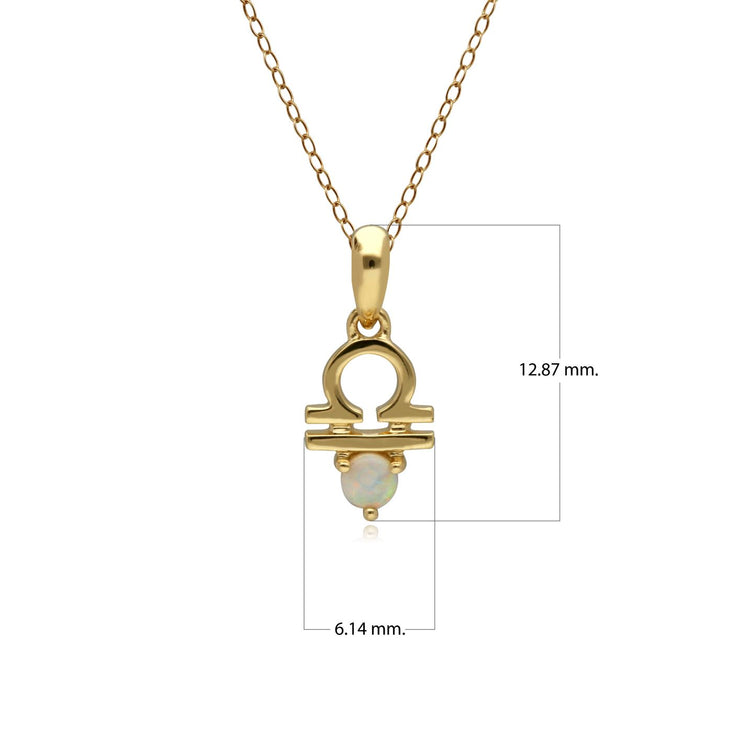 Opal Libra Zodiac Charm Necklace in 9ct Yellow Gold