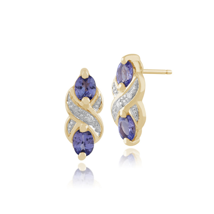 Classic Tanzanite & Diamond Twist Stud Earrings & Pendant Set Image 2