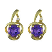 Classic Amethyst & Diamond Stud Earrings & Pendant Set Image 2