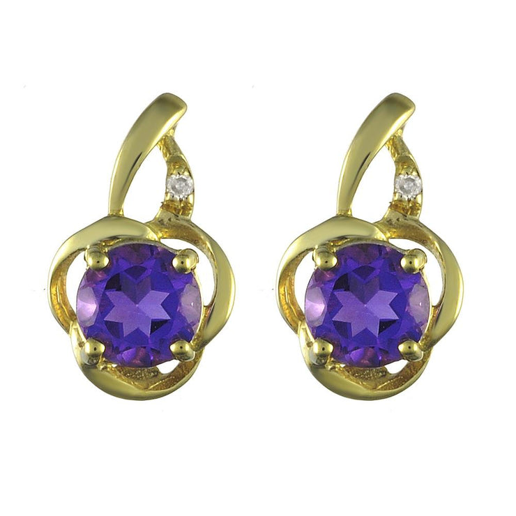 Classic Amethyst & Diamond Stud Earrings & Pendant Set Image 2