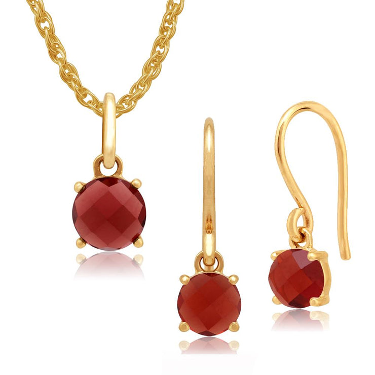 Classic Garnet Checkerboard Fish Hook Drop Earrings & Pendant Set Image 1