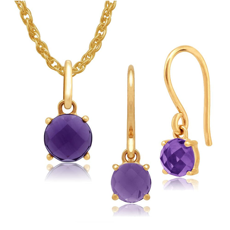 Classic Amethyst Checkerboard Fish Hook Drop Earrings & Pendant Set Image 1