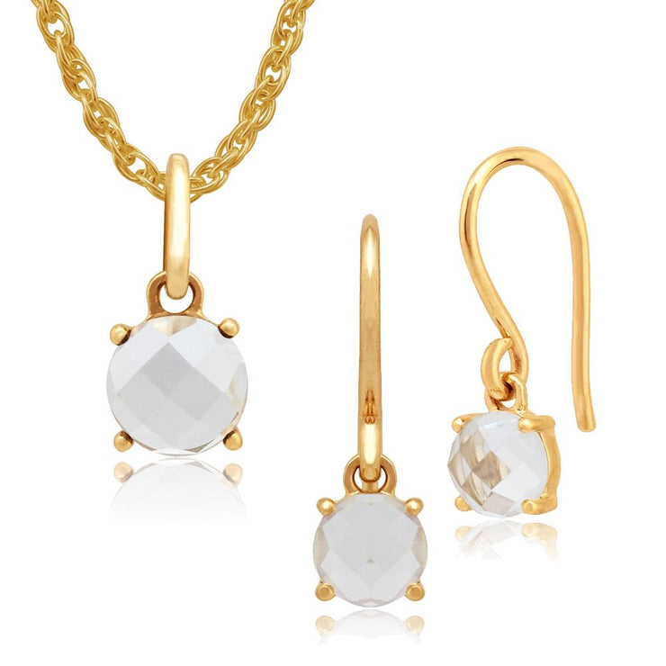 Classic White Topaz Checkerboard Fish Hook Drop Earrings & Pendant Set Image 1