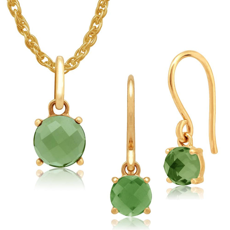 Classic Peridot Checkerboard Fish Hook Drop Earrings & Pendant Set Image 1