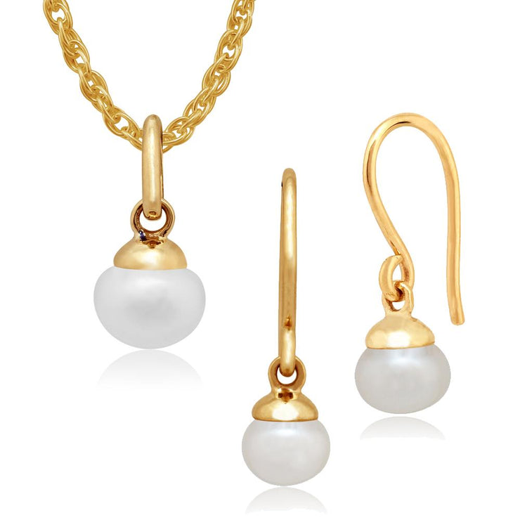 Classic Pearl Fish Hook Drop Earrings & Pendant Set Image 1