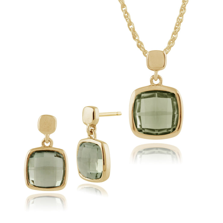 Classic Square Mint Quartz Bezel Drop Earrings & Pendant Set Image 1