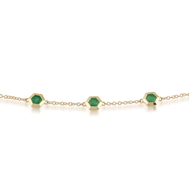 Geometric Emerald Hexagon Three Stone Bracelet Image 1
