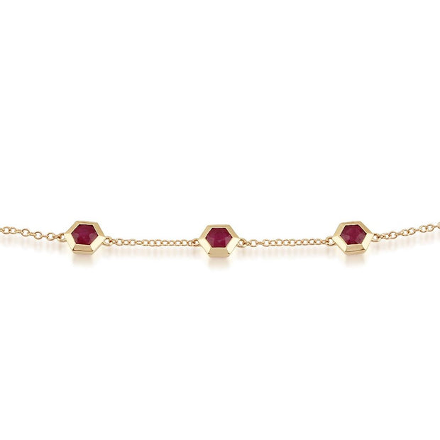 Geometric Ruby Hexagon Three Stone Bracelet Image 1