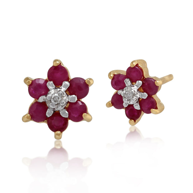 Floral Ruby & Diamond Stud Earrings Image 1