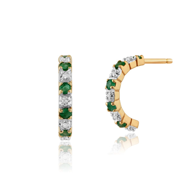 Classic Emerald & Diamond Half Hoop Style Earrings Image 1
