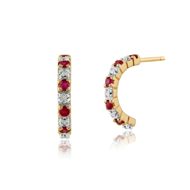 Classic Ruby & Diamond Half Hoop Style Earrings Image 1