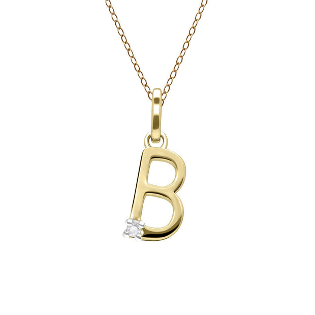 Initial Diamond Letter Necklace In 9ct Yellow Gold