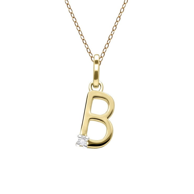 Initial Diamond Letter Necklace In 9ct Yellow Gold