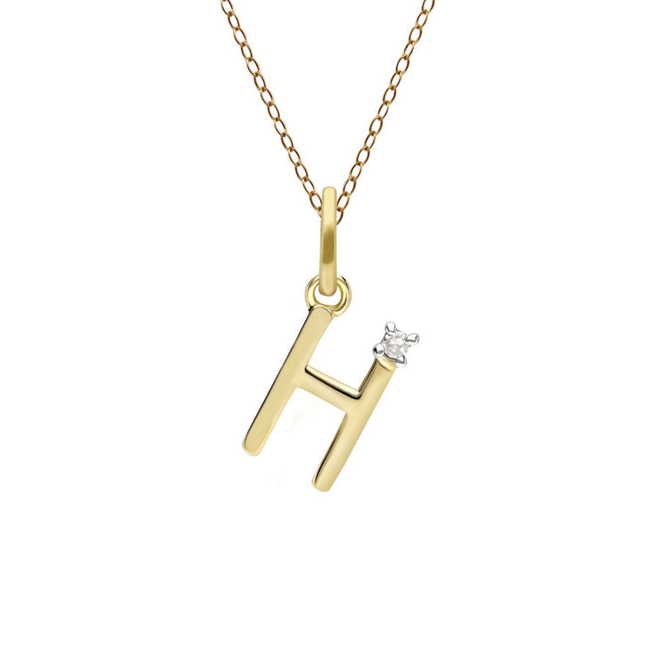 Initial Diamond Letter Necklace In 9ct Yellow Gold