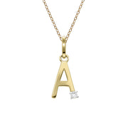 Initial Diamond Letter Necklace In 9ct Yellow Gold