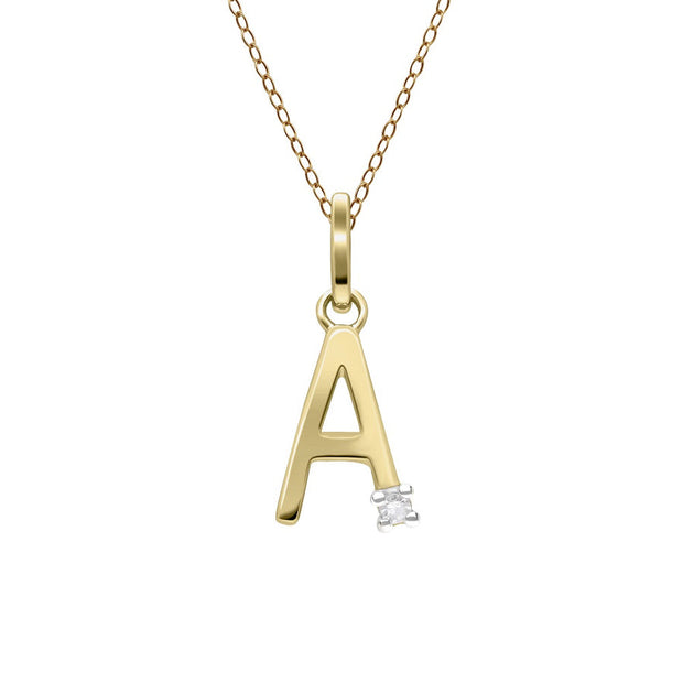 Initial Diamond Letter Necklace In 9ct Yellow Gold