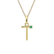 Initial Emerald Letter Necklace In 9ct Yellow Gold