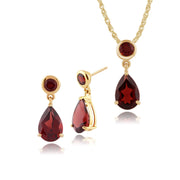 Classic Garnet Drop Stud Earrings & Pendant Set Image 1