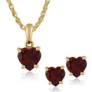 Classic Garnet Heart Stud Earrings & Pendant Set Image 1