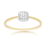 Diamond Pave Square Ring 9ct Yellow Gold