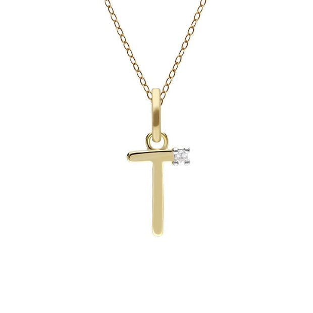 Initial Diamond Letter Necklace In 9ct Yellow Gold