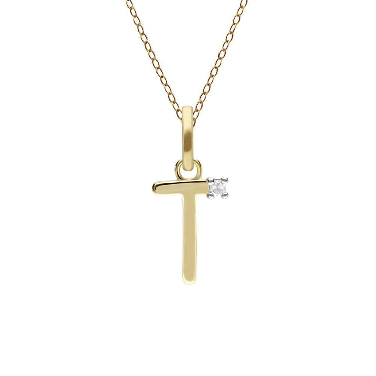 Initial Diamond Letter Necklace In 9ct Yellow Gold