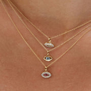 ECFEW™ Dainty Evil Eye Pink Tourmaline & Diamond Pendant in 9ct Yellow Gold