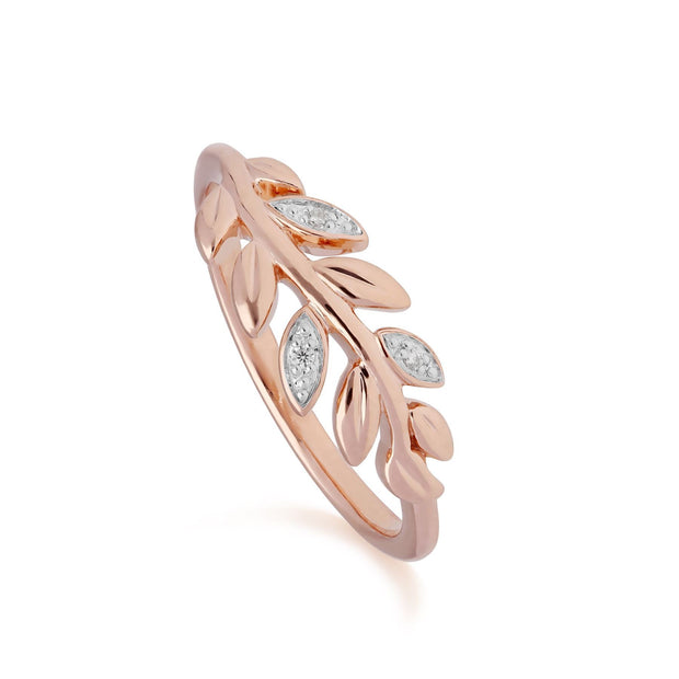 O Leaf Diamond Stud Earring & Ring Set in 9ct Rose Gold