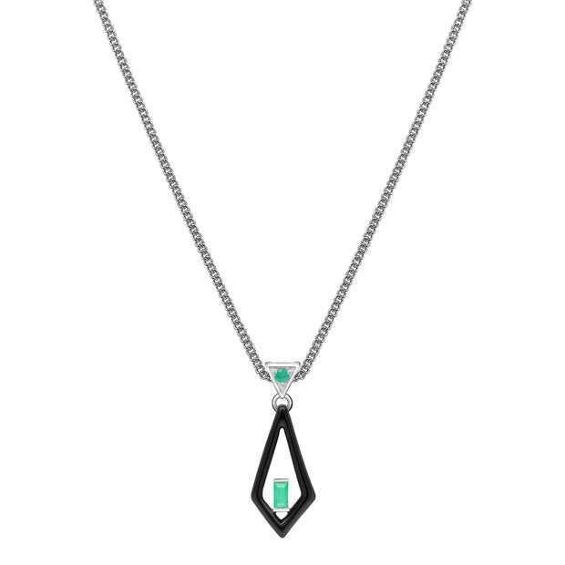 Grand Deco Enamel & Emerald Pendant in 9ct White Gold