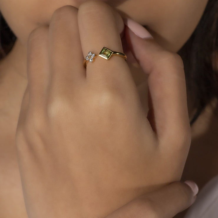 Contemporary Peridot & Diamond Open Ring in 9ct Yellow Gold
