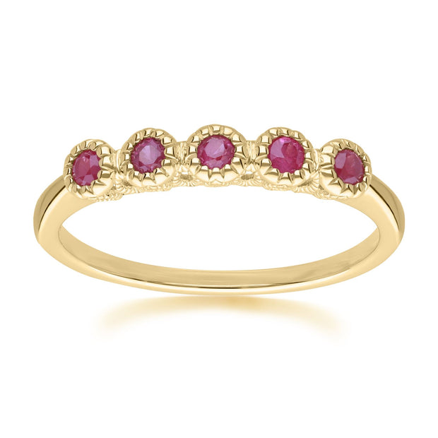 Classic Round Ruby Five Stone Eternity Ring in 9ct Yellow Gold