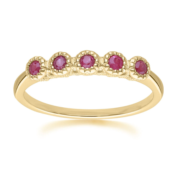 Classic Round Ruby Five Stone Eternity Ring in 9ct Yellow Gold