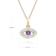ECFEW™ Dainty Evil Eye Amethyst & Diamond Pendant in 9ct Yellow Gold