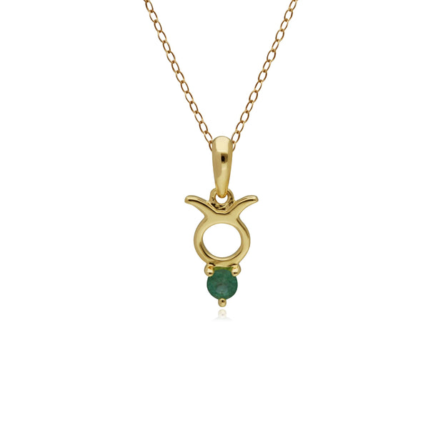Emerald Taurus Zodiac Charm Necklace in 9ct Yellow Gold