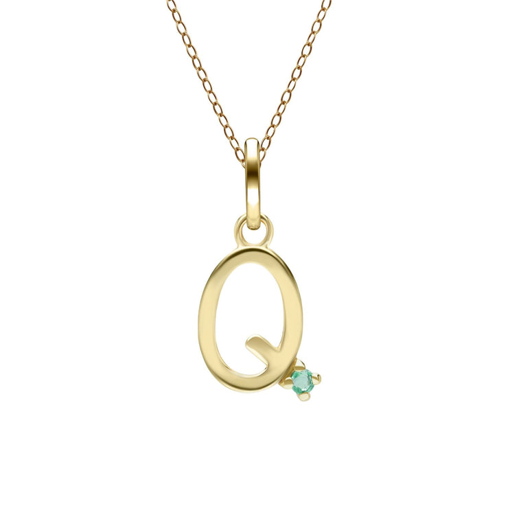 Initial Emerald Letter Necklace In 9ct Yellow Gold