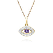 ECFEW™ Dainty Evil Eye Amethyst & Diamond Pendant in 9ct Yellow Gold