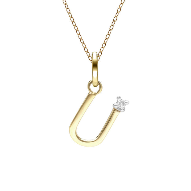 Initial Diamond Letter Necklace In 9ct Yellow Gold