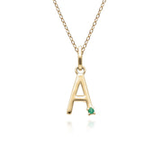 Initial Emerald Letter Necklace In 9ct Yellow Gold
