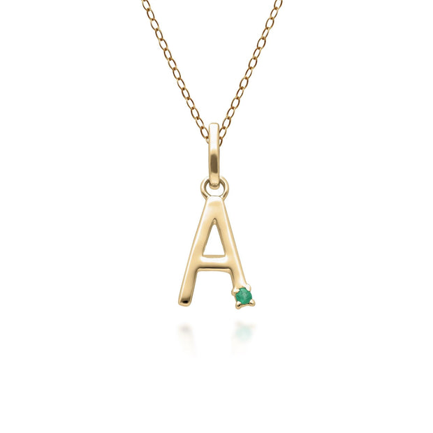 Initial Emerald Letter Necklace In 9ct Yellow Gold