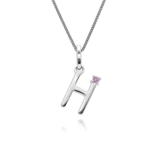 Initial Pink Sapphire Letter Charm Necklace in 9ct White Gold