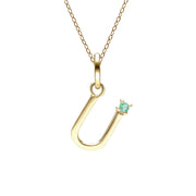 Initial Emerald Letter Necklace In 9ct Yellow Gold