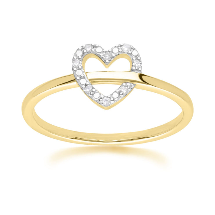 Diamond Love Heart Ring in 9ct Yellow Gold